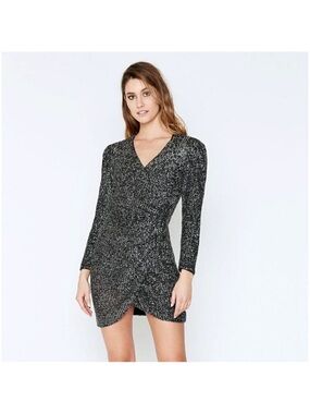 Bardot Black and Silver Sequin Long Sleeve Dress